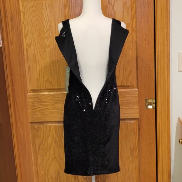 Blu Sage Black Velvet Sequins Sweetheart Neckline Cocktail Party Dress NEW NWT - Picture 6 of 16